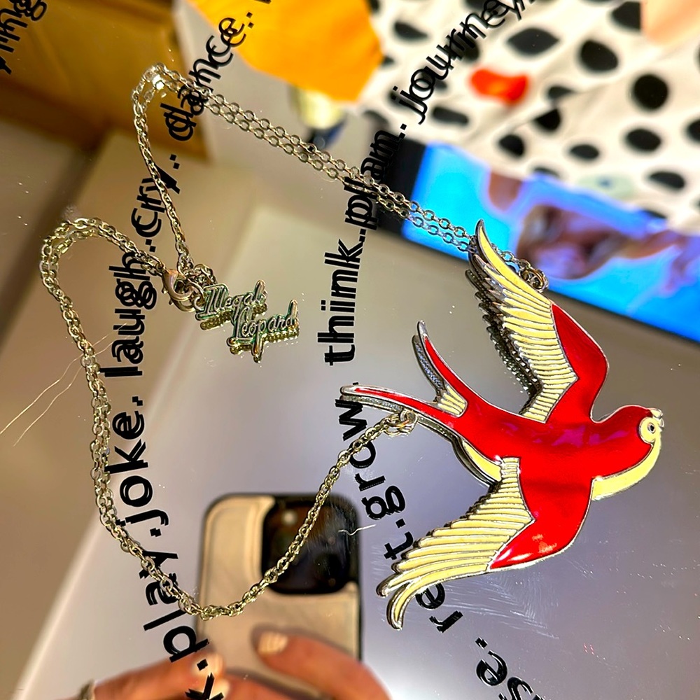 Illegal Leopard Red bird silver chain necklace